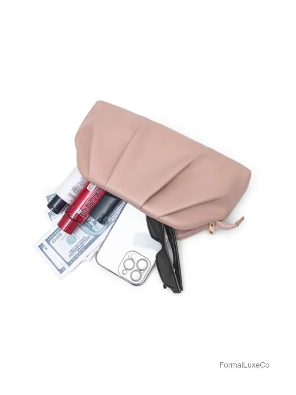Elegant Pleated PU Evening Clutch Bag Convertible Crossbody for Weddings Proms